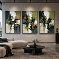 Grande peinture abstraite vert acrylique, texture 3D verticale, peinte à la main sur toile, art mural pour la décoration intérieure moderne du salon