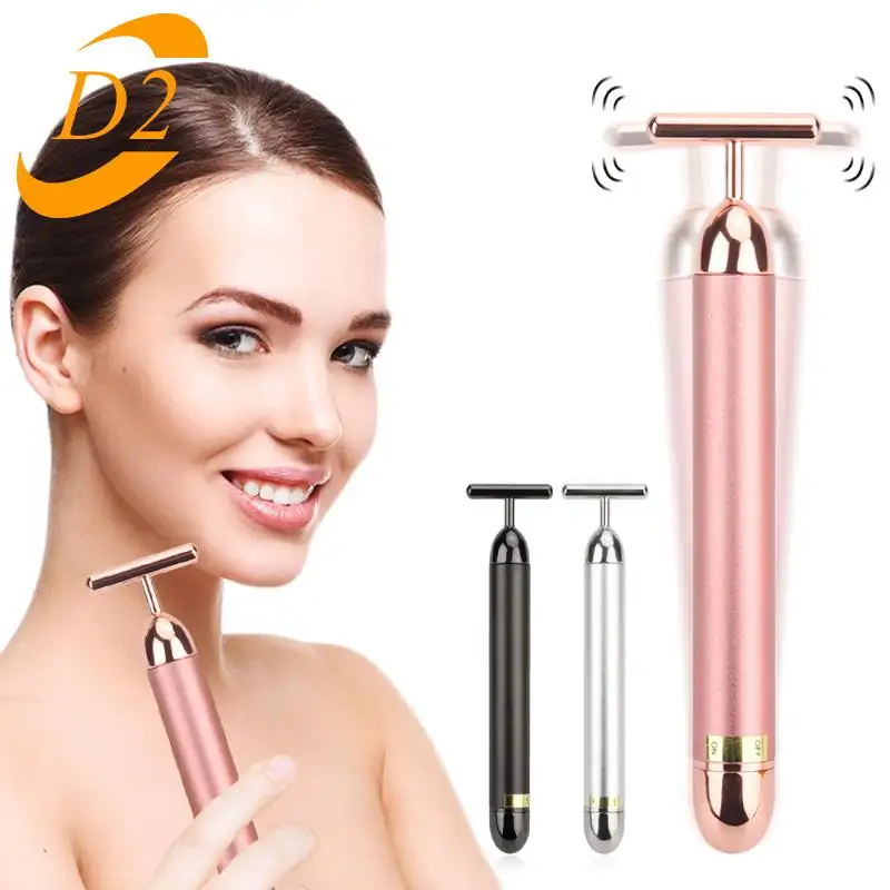 24k Gold Face Lift Bar Roller Vibration Slimming Massager Facial Stick Facial Beauty Skin Care T Shaped Vibrating Tool