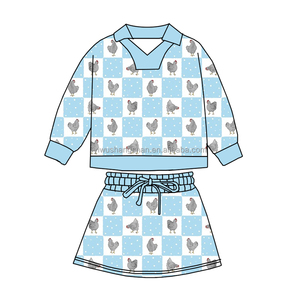 Ensembles de Pâques pour bébés et enfants en gros, haut à col polo à manches longues imprimé lapin, <span class=keywords><strong>jupe</strong></span> avec short, tenues de fête pour petites filles - Product Image 5
