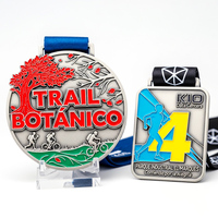 Médaille de Trail Ronde en Zinc Pressé, Émail Dur, Motif Arbre en Relief, pour Cyclistes, avec Cordon Bleu Satiné Solide, pour Événements Park Cross