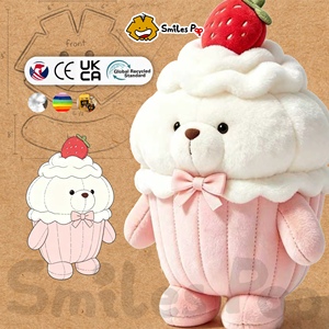 Boneka Beruang Cupcake Custom, Bahan Aman Non-Toksik, Bersertifikat CE UKCA, Dilengkapi Stroberi dan Pita - Product Image 1