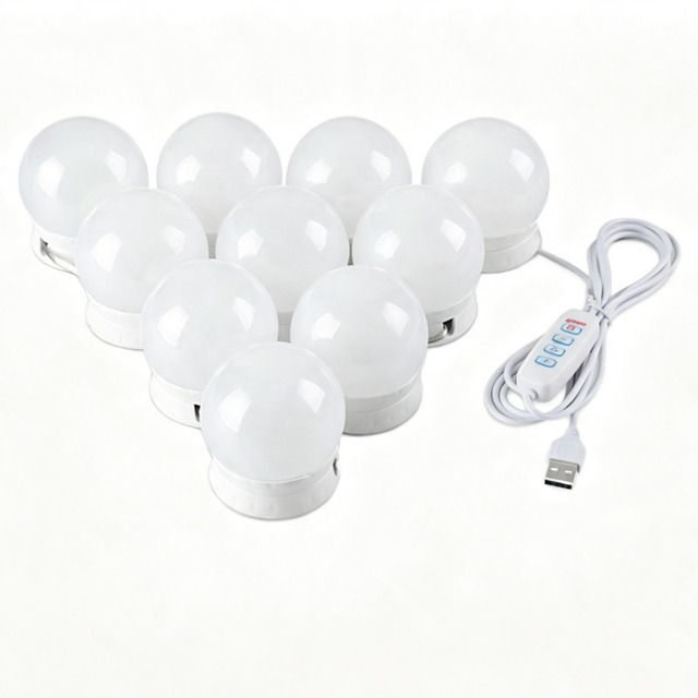 10 Bulbs LED Modern Vanity Makeup Mirror Lights USB Touch Control Dimmable IP33 Rated Brushed Nickel Finish 3500K-6000K Bathroom