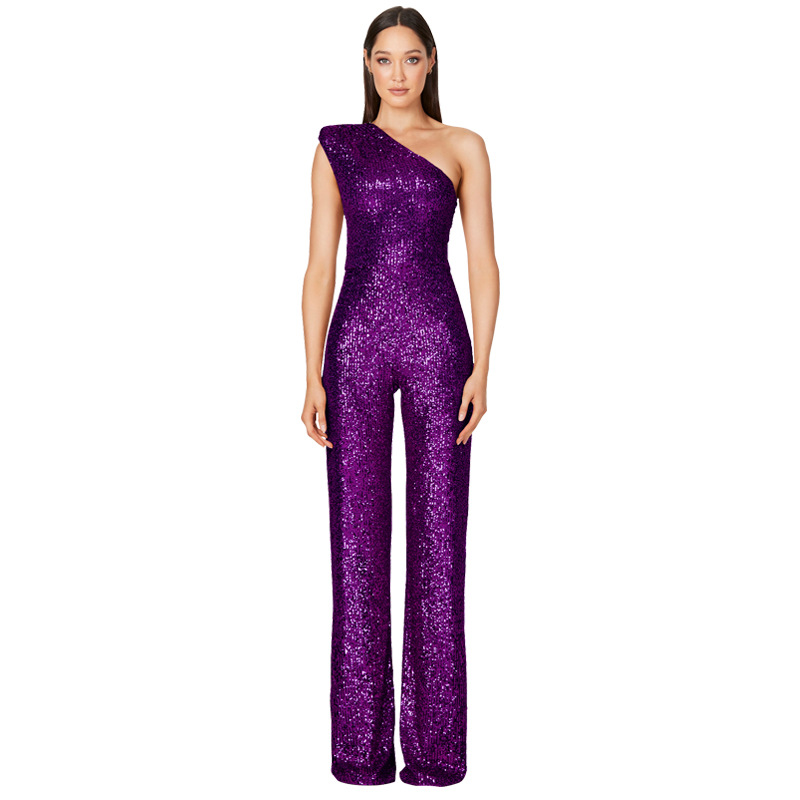 Combinaison salopette à sequins violets