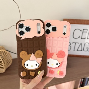 Cover per iPhone 17 Pro Max 16 15 Plus 14 13 12 in Silicone con Design <span class=keywords><strong>Hello</strong></span> <span class=keywords><strong>Kitty</strong></span> a Tema Cioccolato - Product Image 6