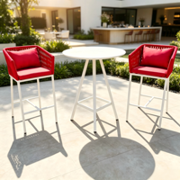 Ensemble de chaises de bar hautes modernes en aluminium rouge pour l'extérieur, chaises de salle à manger en corde, table pour bar à domicile, écologique, résistant aux intempéries