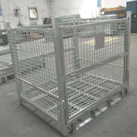 Cage en treillis métallique logistique en acier galvanisé Q235 robuste, panier de rangement métallique pliable, conteneur à roulettes pliable