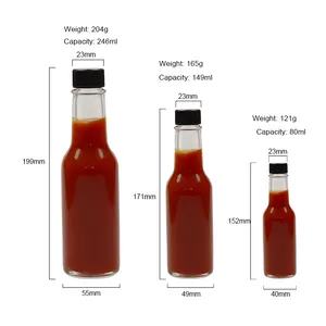 Wholesale 3oz 5oz 8oz Clear Empty Condiments Hot Sauce Chilli Ketchup Glass Bottle with Plastic Lid
