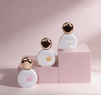 Botol Kaca Gel Kuku Huanyu KY118 12ml Warna Pink Putih dengan Cetakan Sutra Lingkaran, Dilengkapi Kuas dan Tutup, Botol Cat Kuku Kosong