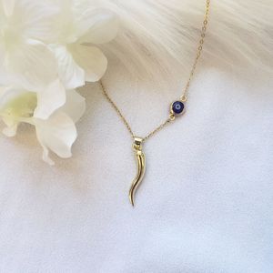 تخفيضات كبيرة على العين الزرقاء قلادة قرن البقر الإيطالية الفولاذ المقاوم للصدأ مجوهرات جذابة تميمة رمزية حظ سعيد قلادة قرن البقر - Product Image 3