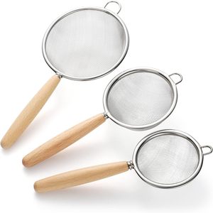 En gros, Mini passoire-filtre en acier inoxydable à mailles fines pour l'huile et les jus, pour la cuisson et la friture, avec manche en bois - Product Image 1