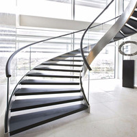 Escalier en colimaçon rond en acier moderne avec marches et garde-corps en verre, système de kit pour la construction d'intérieur
