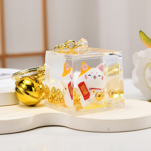 Vente en gros <span class=keywords><strong>Bouteille</strong></span> carrée transparente d'huile acrylique en plastique Porte-clés liquide flottant Porte-clés liquide chat boule à bulles personnalisé - Product Image 3