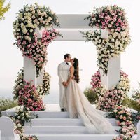 Fondo de Escenario en Forma de T de 200x40cm con Rosas de Seda en Verde Bosque y Dorado Champán, Decoración de Boda, Camino de Flores de Seda