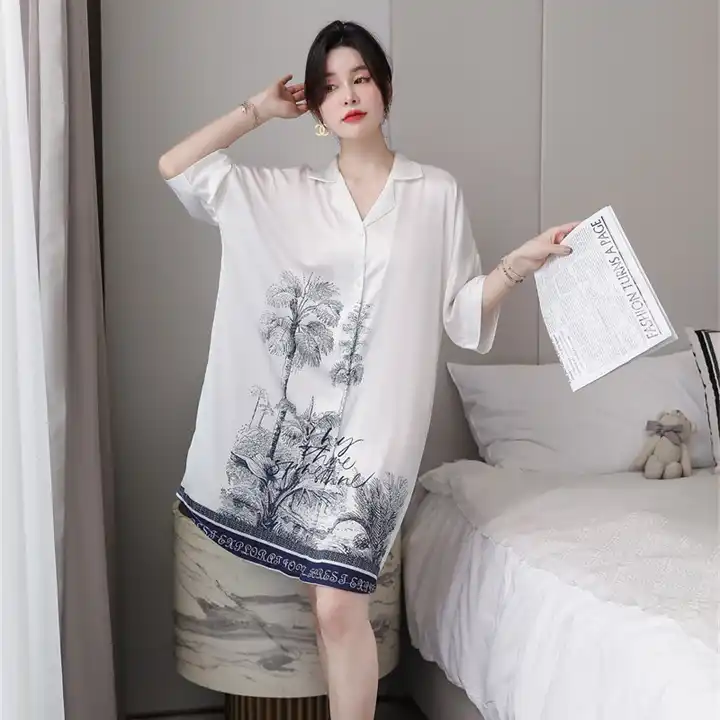 Large Size Ice Silk Pajamas Women's Summer Cool Thin Home Wear