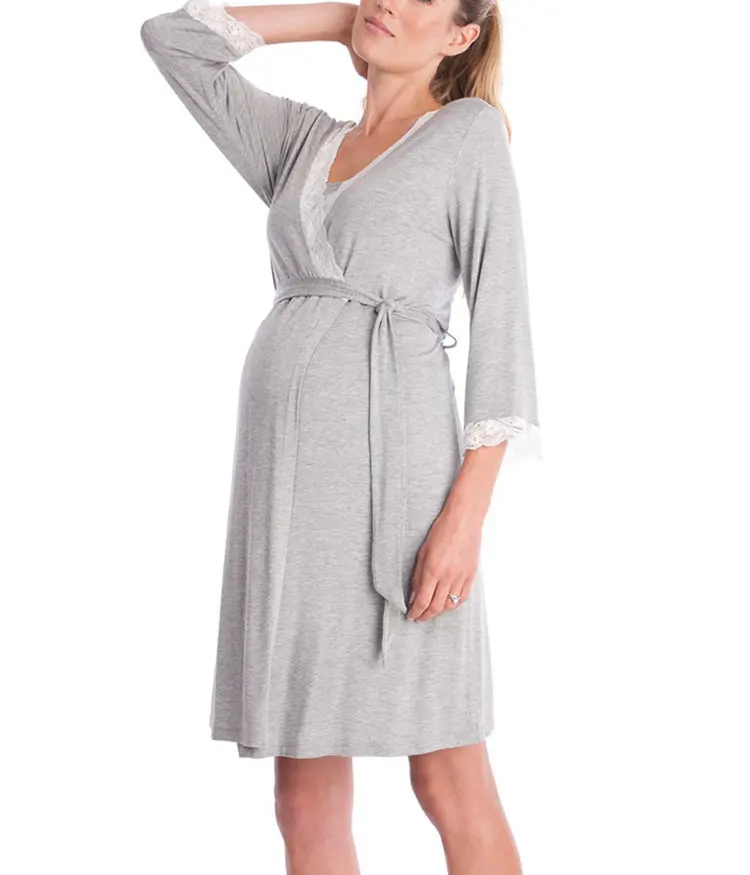 Wholesales Women's 2 PCS Night Dress Maternity Pregnant Pajamas Nursing Breastfeeding Pjs Dress