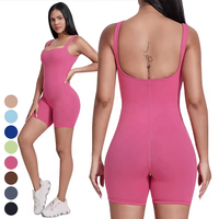 Jumpsuit olahraga punggung U leher persegi, Jumpsuit Yoga satu potong untuk wanita, Bodysuit kebugaran Gym, Romper olahraga angkat bokong elastis tinggi