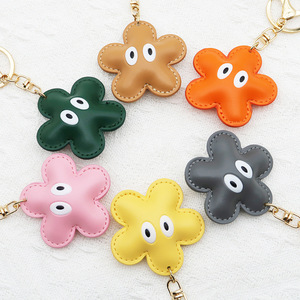 Cute Cartoon Big Eyes Flower Key Chain Creative PU Leather Gift Car Key Ring Women Bag Charms Designer Leather Luxury Keychains - Product Image 2