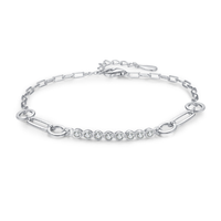 Bracelets en argent sterling 925 avec chaîne trombone, anneaux circulaires, segments de tennis, sertissage clos et zircon rond, chaînes mixtes