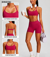 Ensemble de yoga sans couture pour femme avec logo personnalisé, 2 pièces : soutien-gorge de sport dos nu et short cycliste, tenue de sport et de gym très élastique