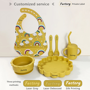 Vaisselle en silicone sans BPA de qualité alimentaire pour tout-petits, assiette avec cuillère et fourchette, bavoir étanche, bol d'aspiration, tasse de paille - Product Image 3