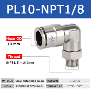 ZDVseal 1/8 1/2 SUS 304 Conector rápido Baja presión Vacío suave NPT Rosca Codo Acoplamiento de cobre para manguera de 10mm - Product Image 4