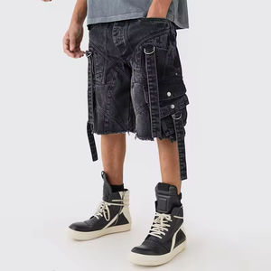 Pantalones Cortos Cargo Urbanos para Hombre, Estilo Grunge Y2K, de Algodón Denim Grueso, con Múltiples Bolsillos y Correas, Venta al Por Mayor Personalizada - Product Image 1