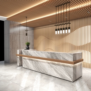 Hỗ Trợ Tùy Chỉnh Miễn Phí Logo Nhỏ Sơn Bằng Đá Cẩm Thạch Kim Loại Vàng-Mạ Thanh Phía Trước Quầy Văn Phòng Vẻ Đẹp Salon Bàn Tiếp Tân - Product Image 4