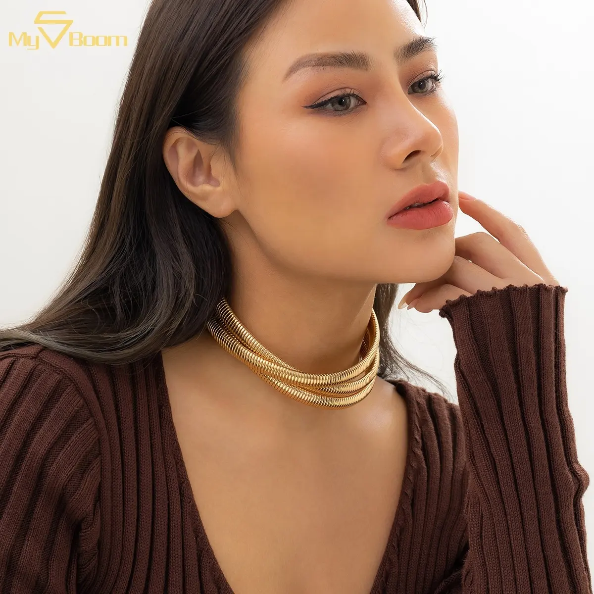 Kalung rantai Choker tebal Modern, Kalung rantai ular lembut lapisan emas 18k Stainless Steel