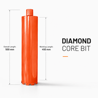 Foret diamanté intégré Tengrui 500 mm soudé au laser, connexion 1-1/4"-7 UNC, pour le perçage humide du béton et du béton armé