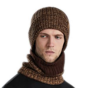 Unisex Mujeres Hombres Bufanda <span class=keywords><strong>de</strong></span> dos piezas Sombrero Conjunto Invierno Cálido Lana Crochet Punto Skullies Gorros Sombreros con 9 colores - Product Image 3