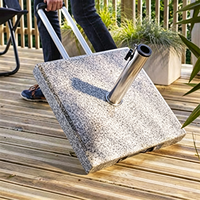 Base de parasol mobile en granit gris avec poignée extractible, support de parasol carré robuste pour terrasse de jardin extérieure