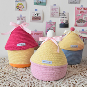 [Customization Available] <b>Storage</b> <b>Basket</b> with Lid, Cotton <b>Rope</b>, Cosmetics, Toys, and Sundries <b>Storage</b> Box (Instagram Style) - Product Image 1