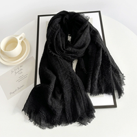 Foulard Hijab Uni Effet Froissé à Bords Effilochés pour Femme, Châle Doux et Plissé
