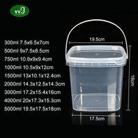 VVG OEM ODM Kustom 300ml 500ml 750ml 1/2/3/4/5L Ember Plastik PP Food Grade dengan Tutup dan Pegangan untuk Bubble Tea, Jus Bar, Kafe