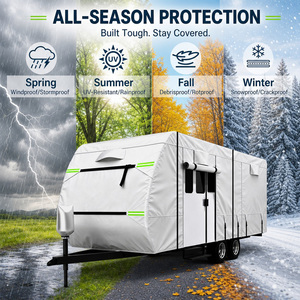 Housse de <span class=keywords><strong>remorque</strong></span> de camping-car en tissu Oxford résistant aux intempéries, respirante, anti-poussière, anti-neige, avec panneaux de ventilation, sangles de sécurité, utilisation quatre saisons - Product Image 3