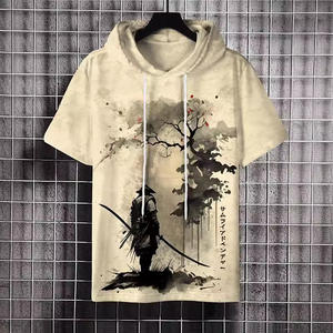 Camiseta de Manga Corta con Capucha para Hombre, 100% Algodón, Talla Grande, Transpirable, Diseño Artístico Estampado, Ropa Casual - Product Image 3