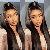 Peluca frontal de encaje liso sin pegamento, pre-arrancada con línea de cabello natural, pelucas frontales de encaje transparente para mujeres afroamericanas