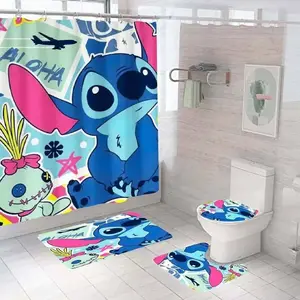 Cartoon Douchegordijn Set, Gerecycled 3d Badkamer Sets Douchegordijn Set 4 Stuks/