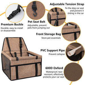 <b>Pet</b> Car Booster Seat with Leash Hook for Dogs Cat Portable and Breathable Bag with Seat Belt Dog Carrier Safety Stable Travel - Product Image 4