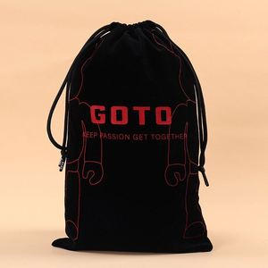 ZEHUI Factory Supply <b>Black</b> Velvet Flocking Storage Shopping Bag <b>Cloth</b> Bag Double Drawstring Full-printed Logo Wholesale Bulk OEM - Product Image 3