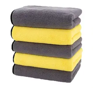 Hot sale Quick-Dry free samples microfiber car wash towel eurow blue gray coral fleece super absorbent car drying towel