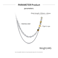 Collier élégant à double chaîne à maillons, en acier inoxydable, avec pierre œil de tigre, sans décoloration, avec pendentif pompon, pour femme