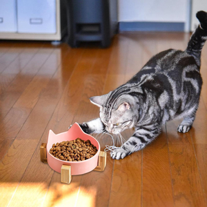 Bol pour animaux de compagnie en céramique à oreilles de chat mignon avec conception <span class=keywords><strong>anti</strong></span>-chute et trop-plein cadre en bois surélevé antidérapant pour l'alimentation des chats et des chiens <span class=keywords><strong>d</strong></span>'intérieur - Product Image 3
