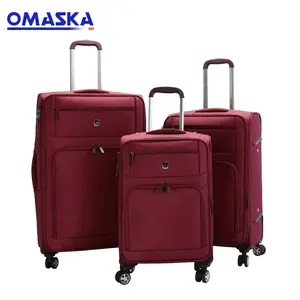 OMASKA Wholesale Men Women Spinner Nylon 4 Wheels Red 3 Pcs Sets Trolley Bags Suitcase