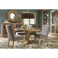 Meubles de maison de style américain, table à manger ronde en bois recyclé sculpté pour 8 personnes