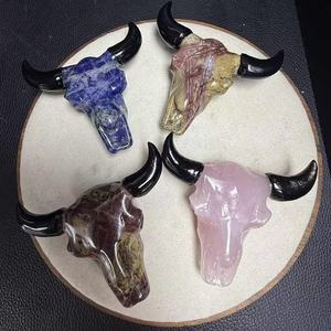 Nueva Llegada: Calaveras de Buey Mixtas Talladas <span class=keywords><strong>en</strong></span> Cristal, Cristales Curativos, Artesanía Decorativa Grabada, Calaveras de Búfalo Geniales para Decoración - Product Image 1