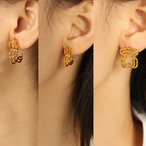 Geometric Gold <b>Stud</b> Earrings Hollow Design <b>Titanium</b> Steel Unisex Fashion Jewelry - Product Image 4