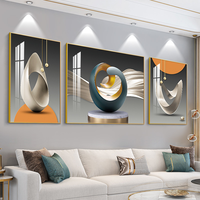 Haute qualité abstrait 3 panneau peinture doré abstrait cristal porcelaine peinture Art ensembles pour salon mur décor