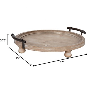 Plateau <span class=keywords><strong>de</strong></span> service rustique écologique en bois <span class=keywords><strong>de</strong></span> 15 pouces avec pieds, poignées en métal, fait à la main, décoratif, rangement, salle <span class=keywords><strong>de</strong></span> bain, salon - Product Image 4