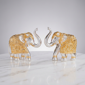 Gold and Silver Plated TrunkUp Elephant Pair Decorative Hindu Statue Home Decor Pooja Gift Premium Handicraft Collection - Product Image 1